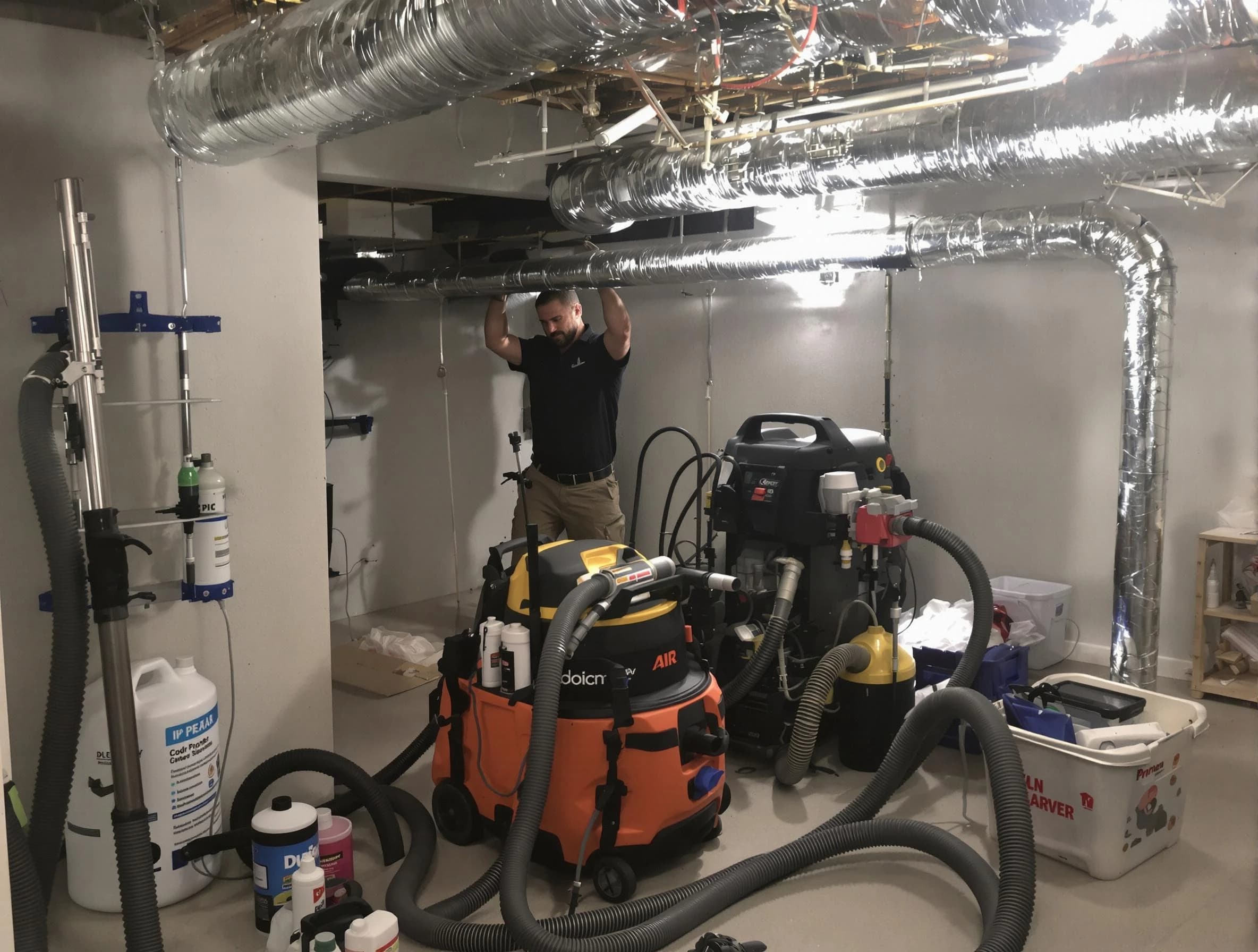 Pinson Air Duct Cleaning specialist performing professional mold removal from air ducts using safety equipment in Pinson