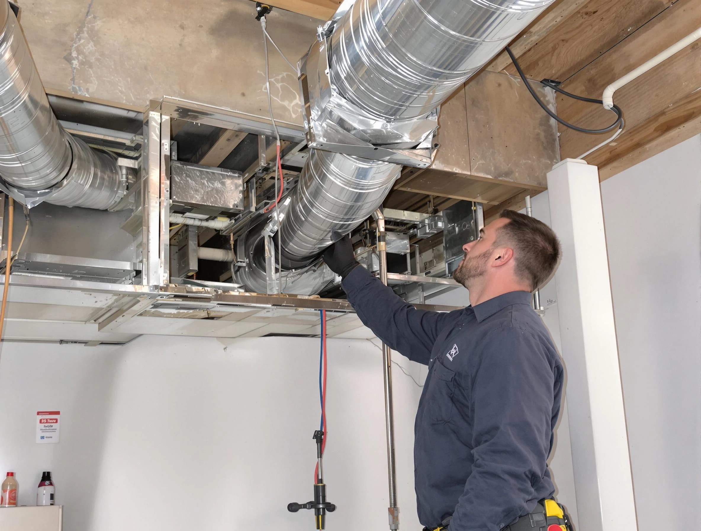 Pinson Air Duct Cleaning technician performing professional air duct repair using specialized tools in Pinson