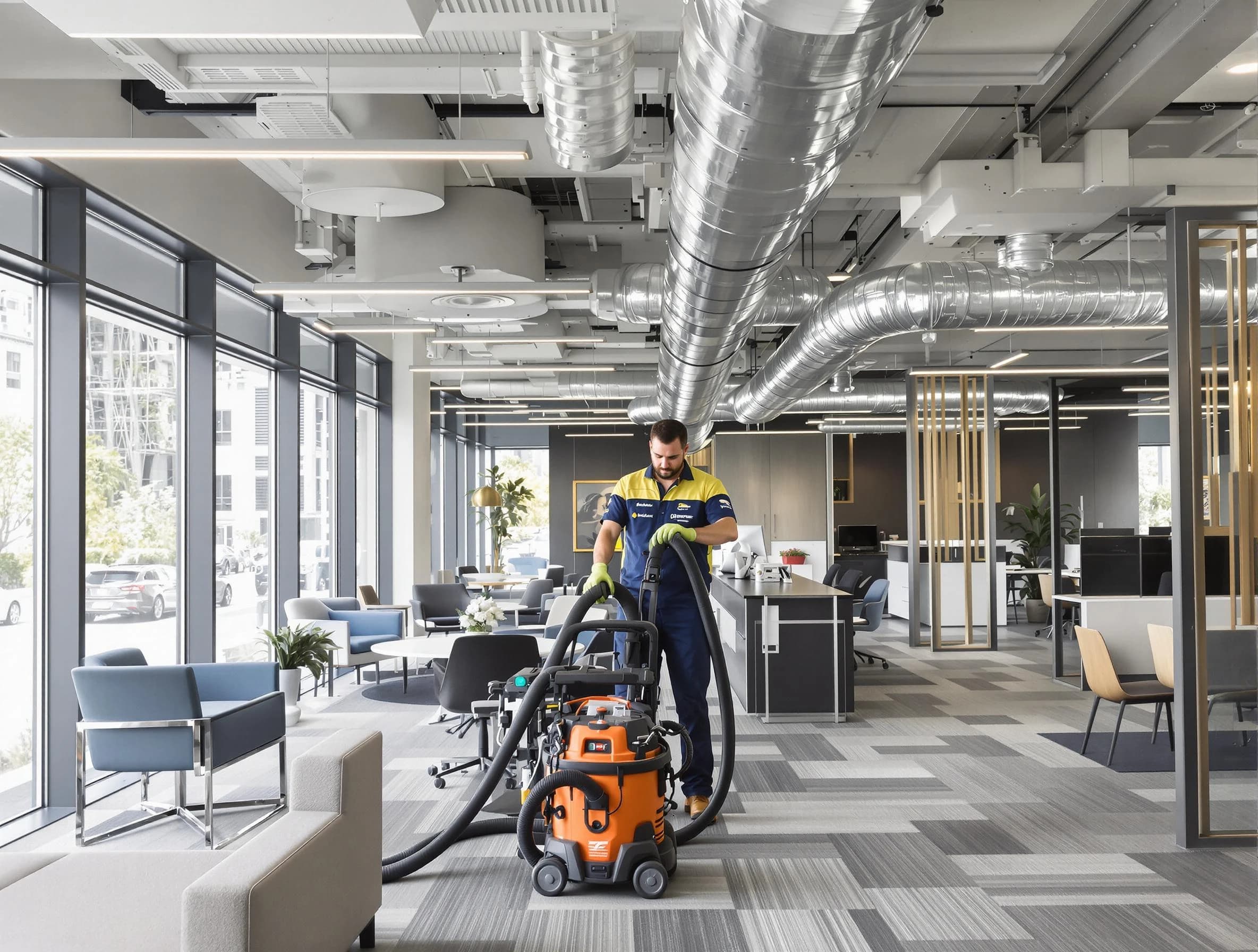 Pinson Air Duct Cleaning team performing thorough commercial duct cleaning at a Pinson business center